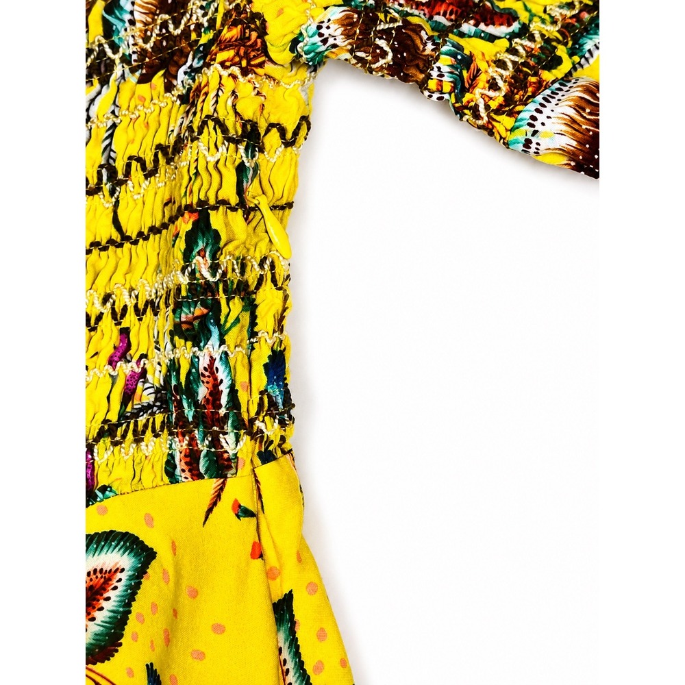 Farm Rio Bria Mini Dress XS Petite Yellow Floral Off Shoulder Anthropologie - Picture 6 of 7